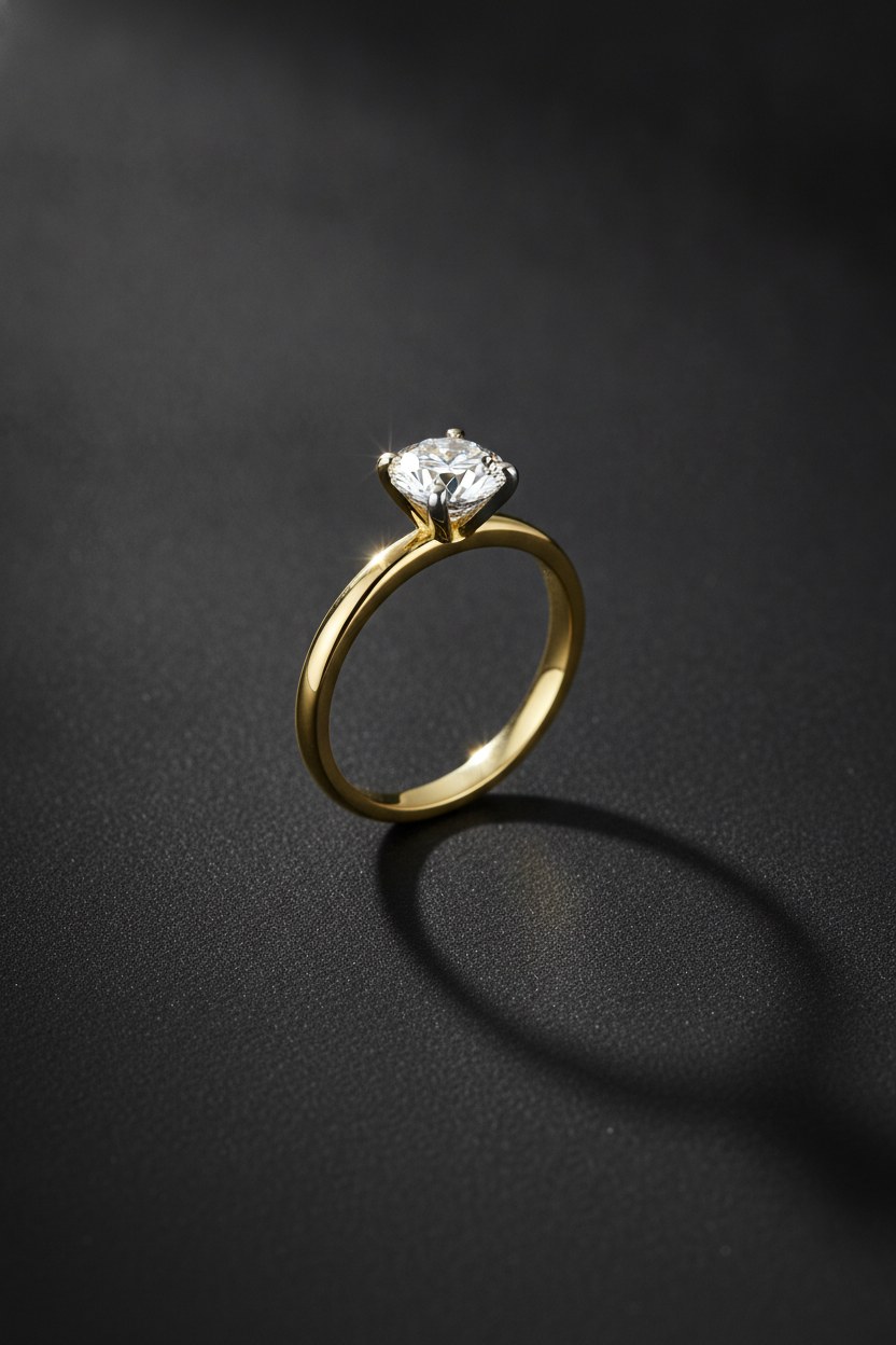 Solitaire 18K sarı altın nişan yüzüğü, 0.40ct pırlanta